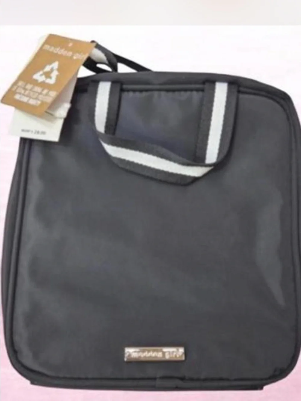 NWT ~ Madden Girl Black Insulated Lunch Tote with White-Trim Handles